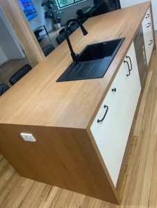 Recycled Blackbutt Island Bench with Waterfall Edges